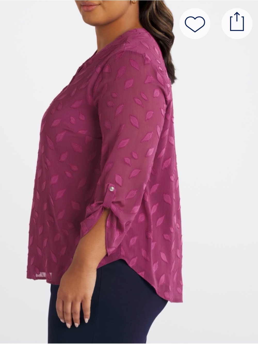Plus-Size Textured Split-Neck Chiffon Blouse in Raspberry - Picture 4 of 7